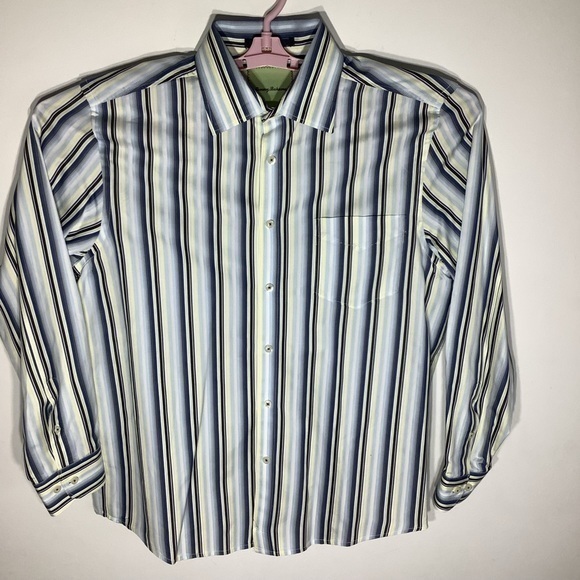 Tommy Bahama Mens Long Sleeve Button Up Blue And Yellow Striped Shirt Medium - Picture 2 of 5